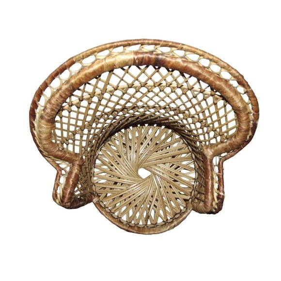 Rattan Wicker Doll Chair Plant Stand 16” High Back Peacock Vintage - Picture 7 of 8